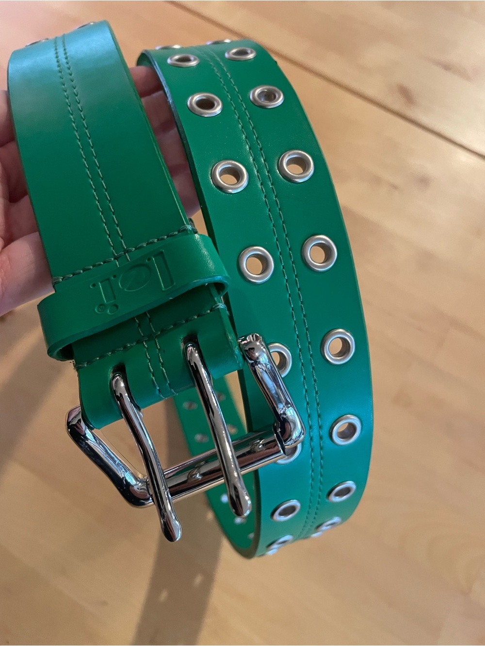 L.e.i. Y2K Green Silver Metal Eyelet Grommet Belt Faux Leather Adjustable Fit